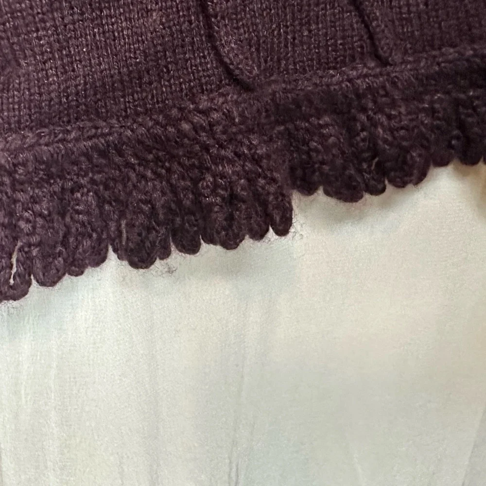 David Meister Purple Fringed Knitted Scarf with Embellished Floral Detail